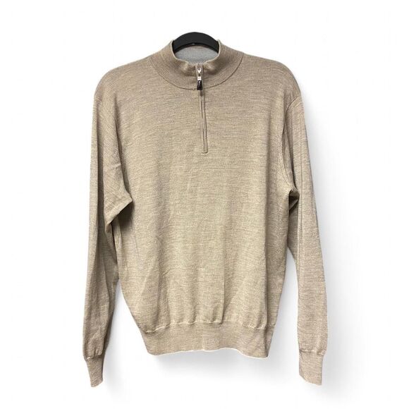 Peter Milar Cream tan merino wool quarter zip sweater size L - Picture 1 of 6